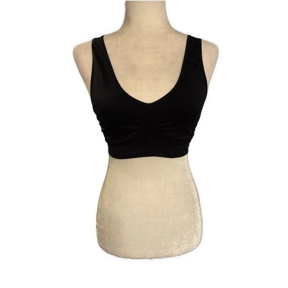 Women’s Solid Black Nylon Spandex Bra Bralette One Size